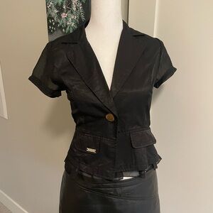 black mesh layered short sleeve blazer